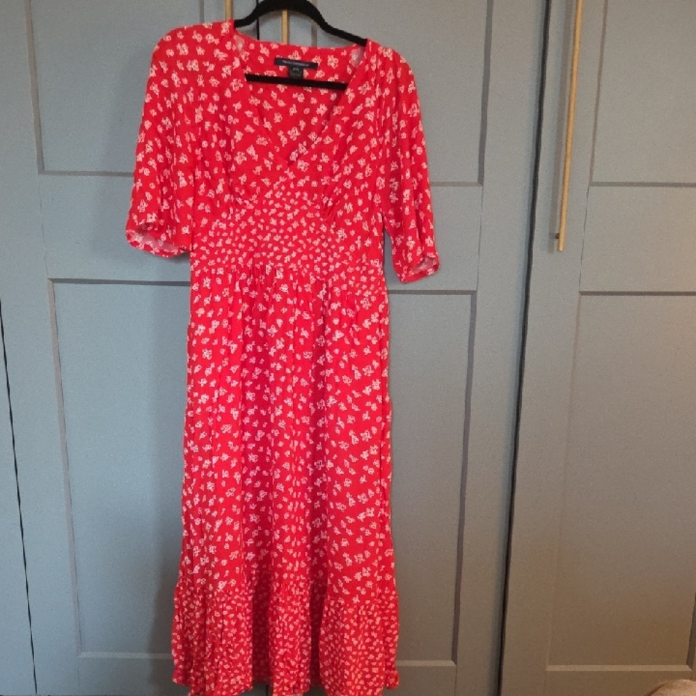 French Connection Red and White Midi Dress